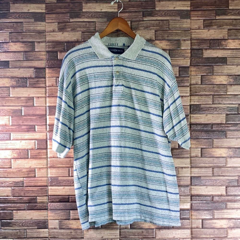 Mens Chereskin Knitted Large Gray & Blue Polo